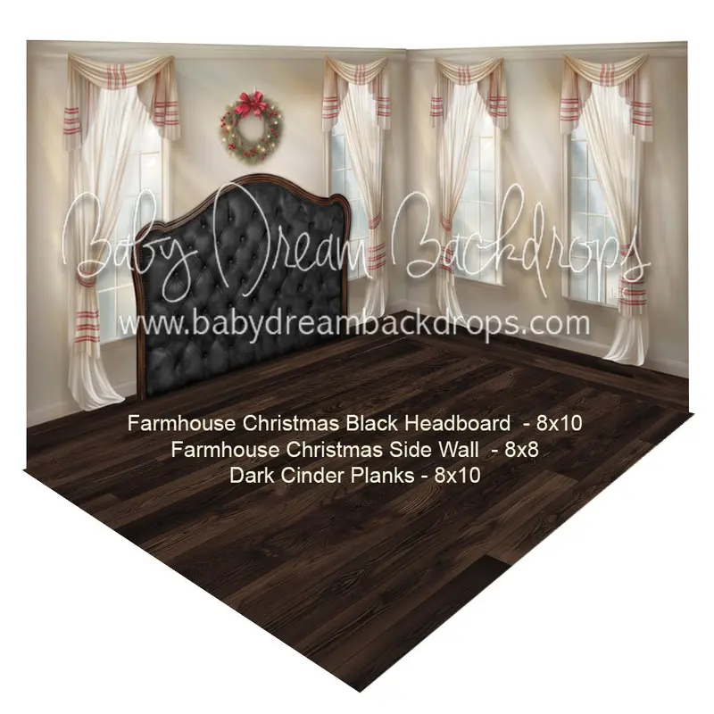Farmhouse Christmas Black Headboard + Farmhouse Christmas Side Wall + Dark Cinder Planks 1