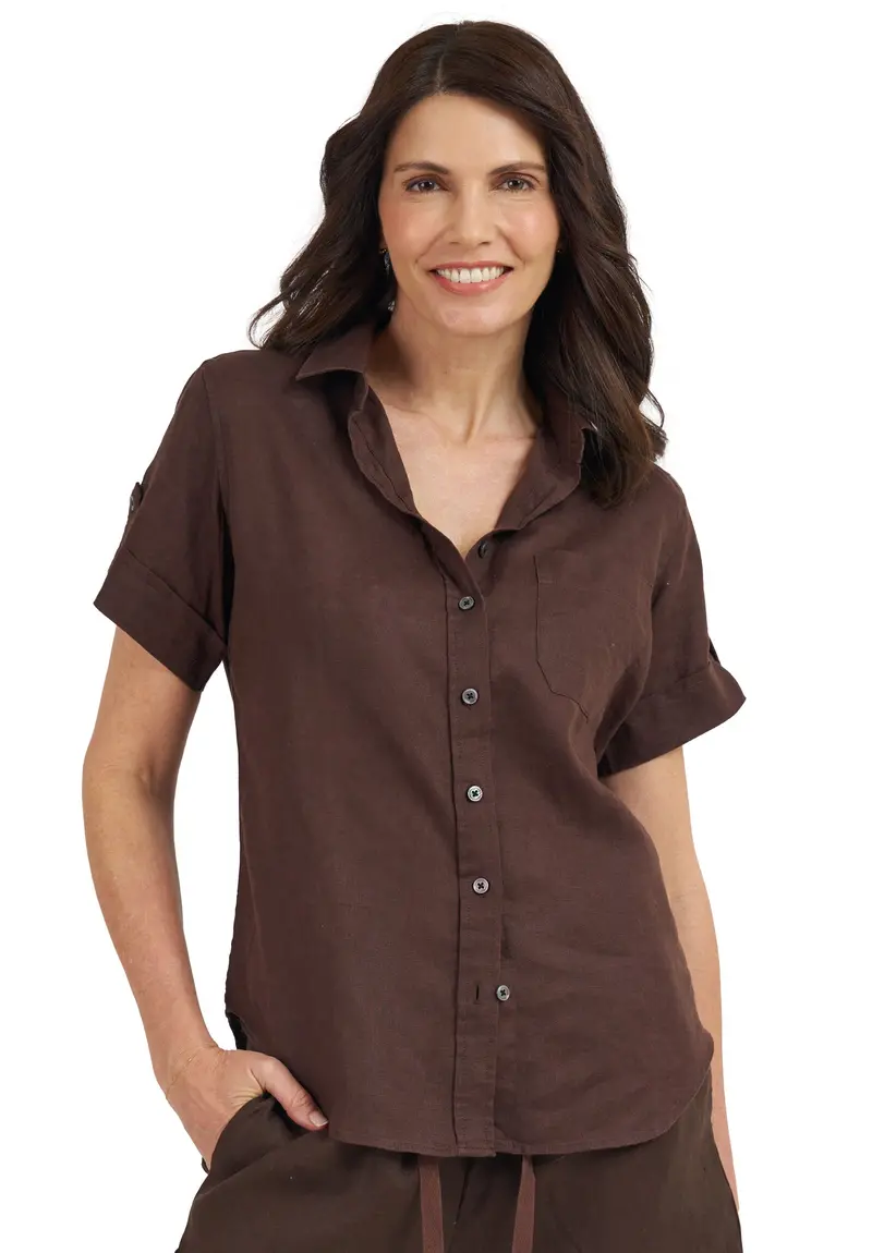 Febe-Ss Coffee Linen Camp Shirt 1