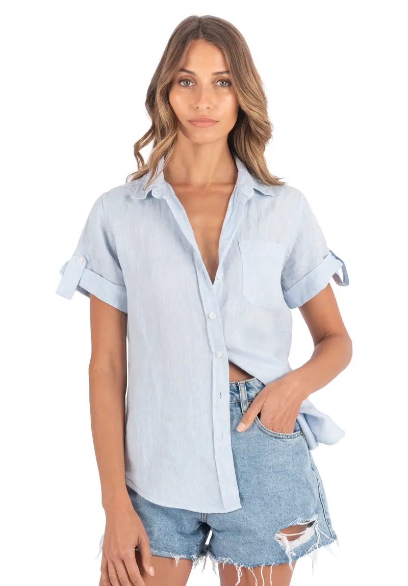 Febe-Ss Sky Blue Linen Camp Shirt 1
