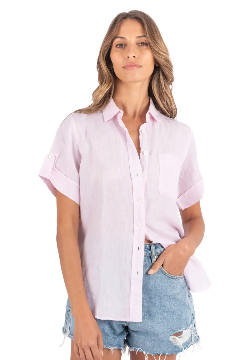 Febe-Ss Soft Pink Linen Camp Shirt 2