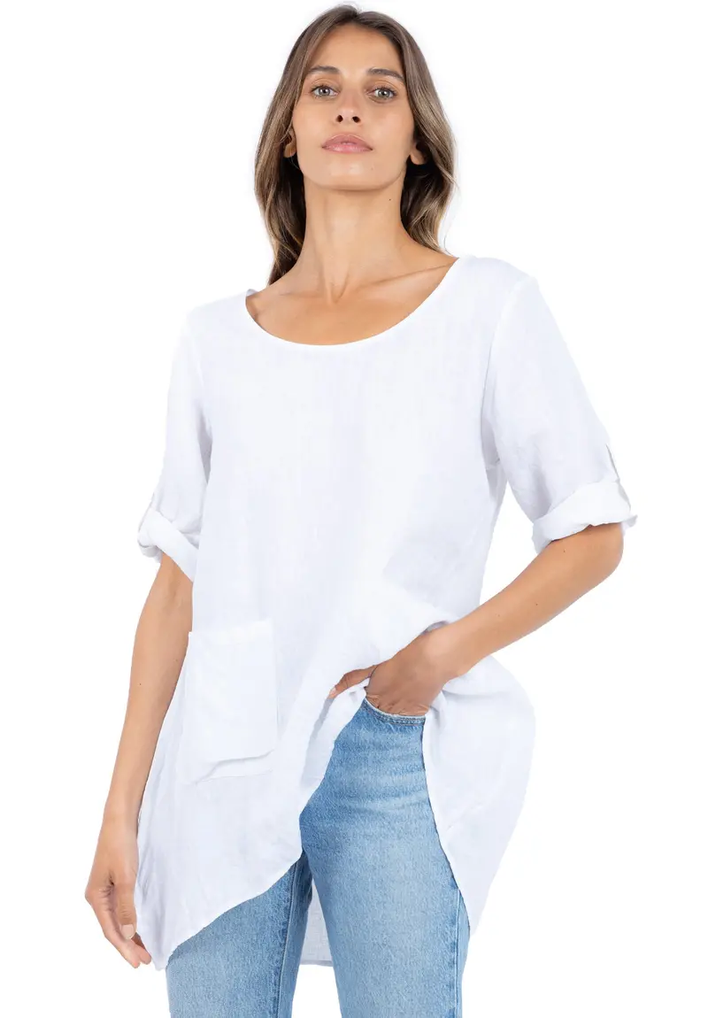 Federica White Sand Washed Linen Tunic Top 1