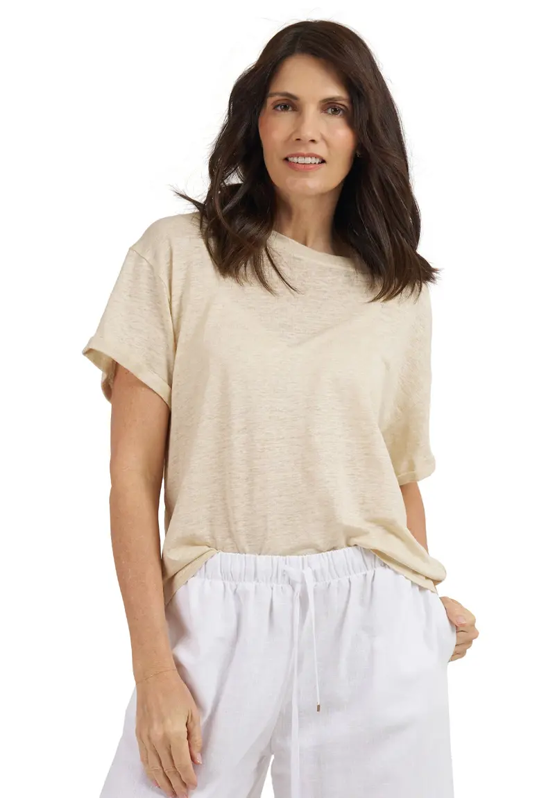 Francy-Linen Natural Rolled Sleeve T-Shirt 1