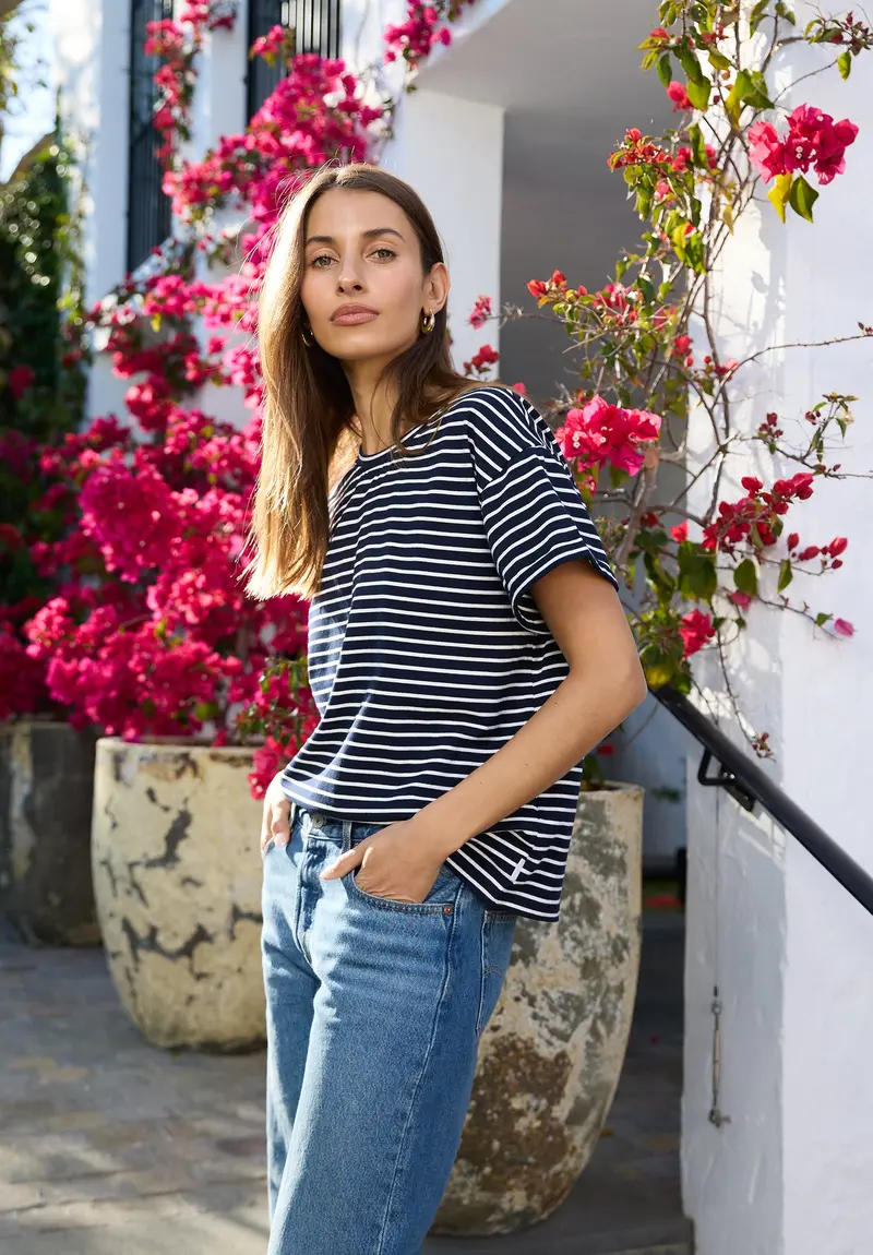 Francy Navy Stripes Rolled Sleeve T-Shirt 1