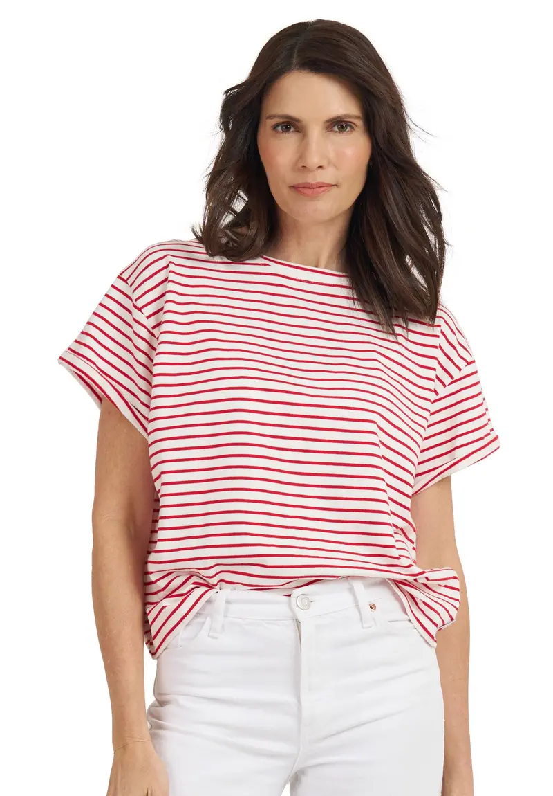 Francy Red Stripes Rolled Sleeve T-Shirt 1