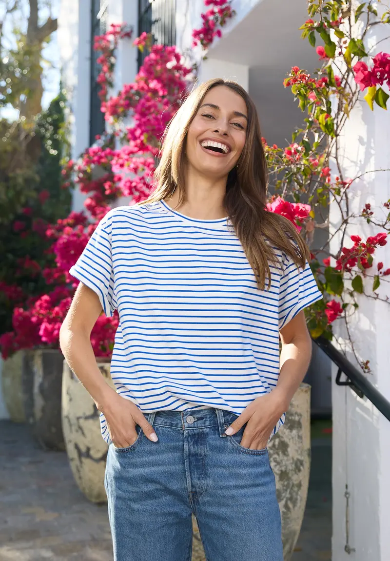 Francy Royal Blue Stripes Rolled Sleeve T-Shirt 1