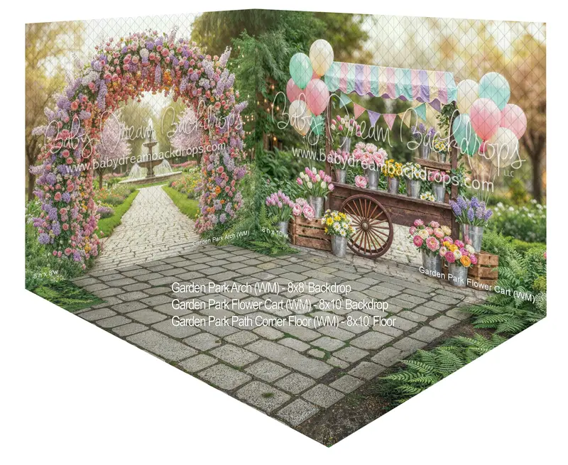 Garden Park Arch + Garden Park Flower Cart + Garden Park Path Corner Floor (Wm) 1