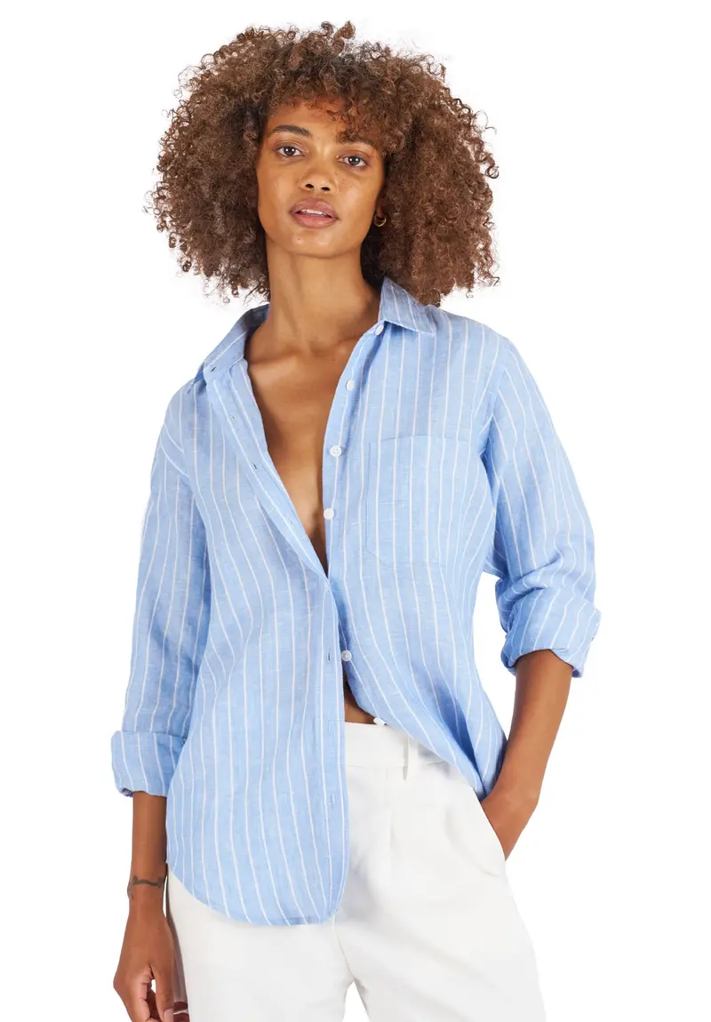 Iris Carolina Blue Stripes Classic Fit Linen Shirt 1