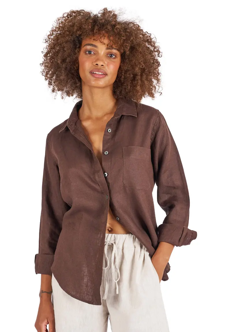 Iris Coffee Classic Fit Linen Shirt 1