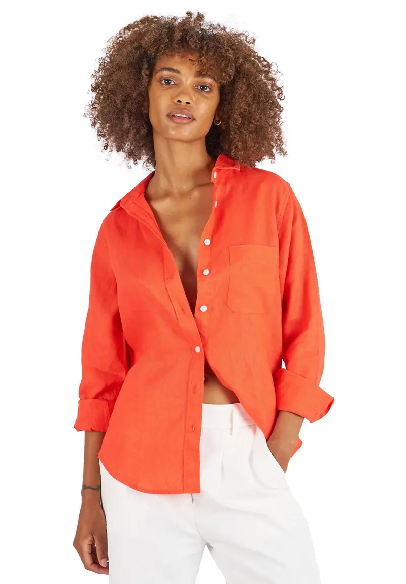 Iris Coral Classic Fit Linen Shirt 1