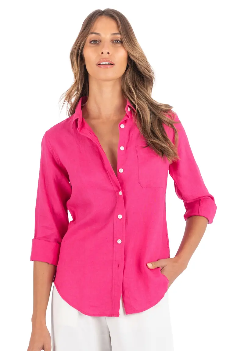 Iris Fuchsia Pink Classic Fit Linen Shirt 1