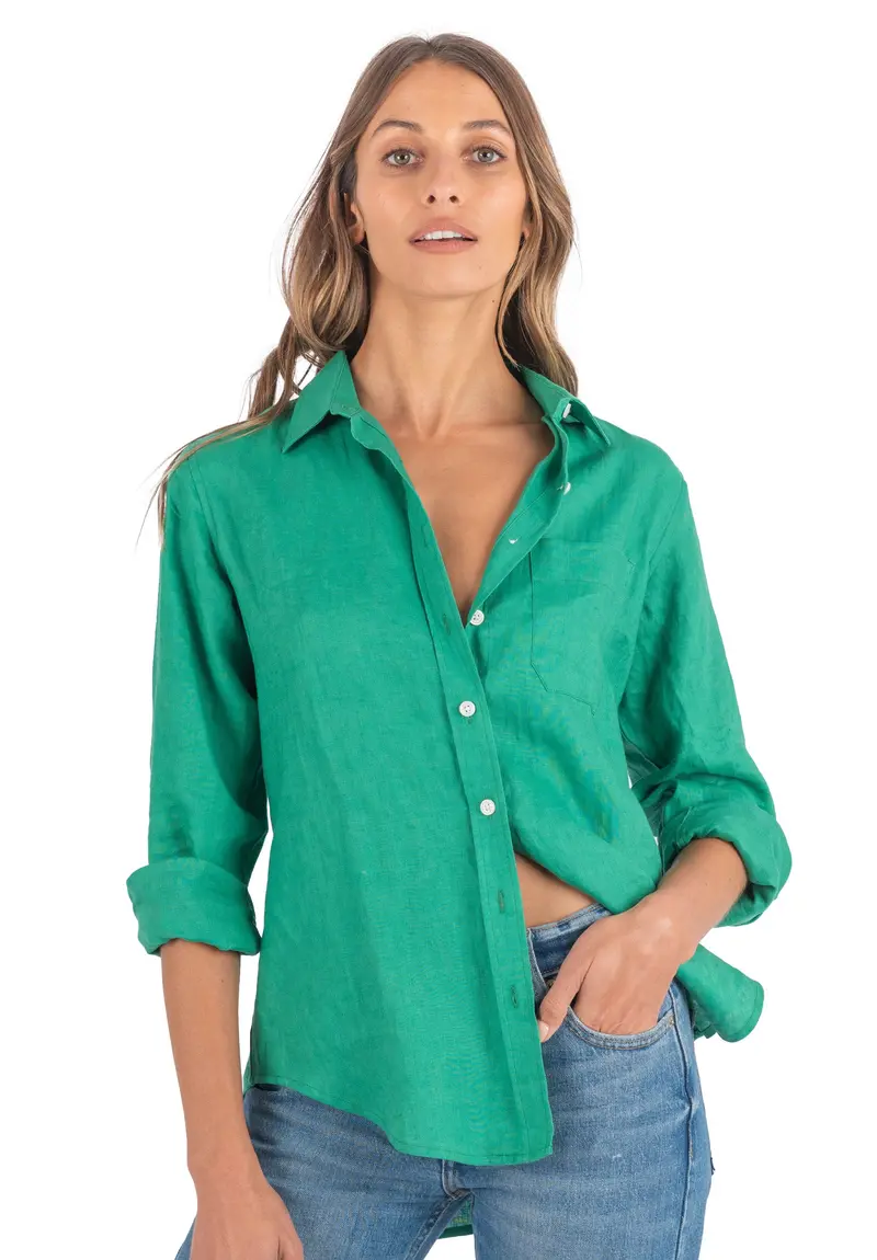 Iris Green Classic Fit Linen Shirt 1