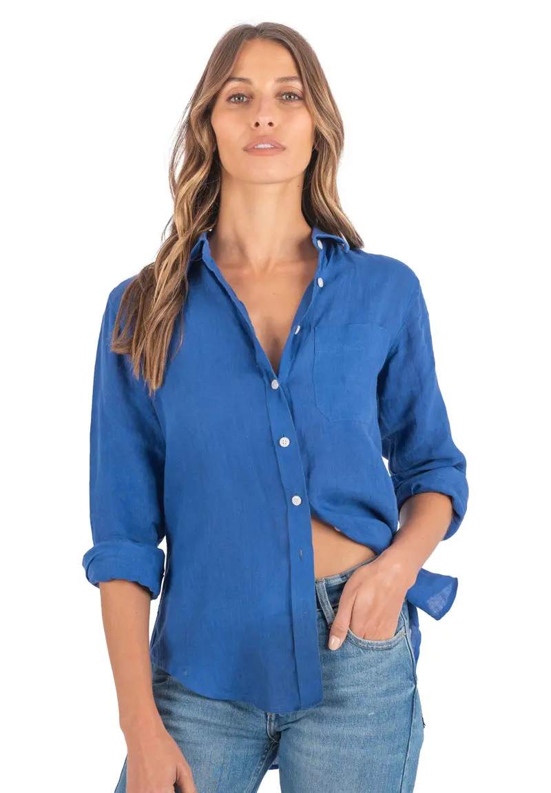 Iris Royal Blue Classic Fit Linen Shirt 1