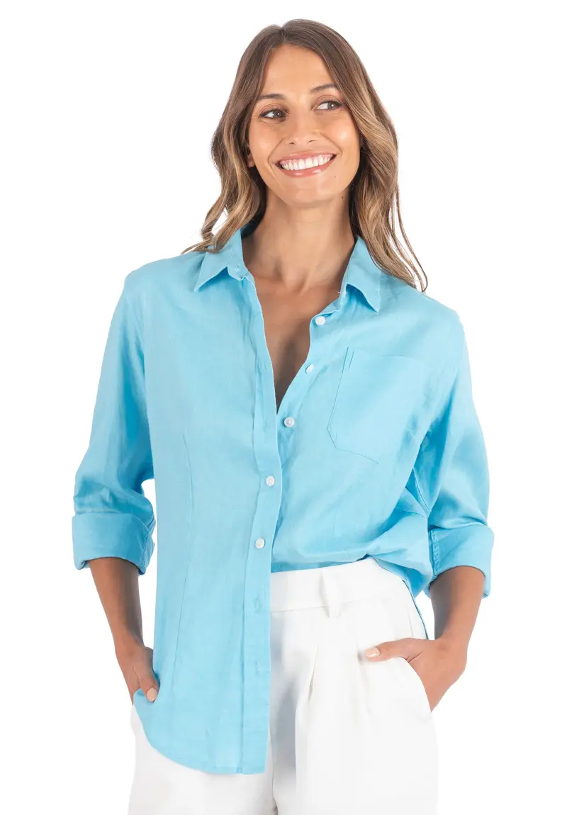 Iris Turquoise Classic Fit Linen Shirt 1