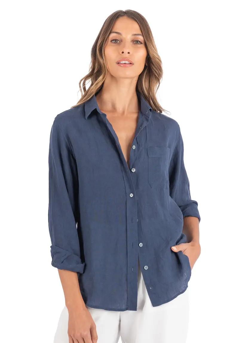 Iris Washed Blue Classic Fit Linen Shirt 1