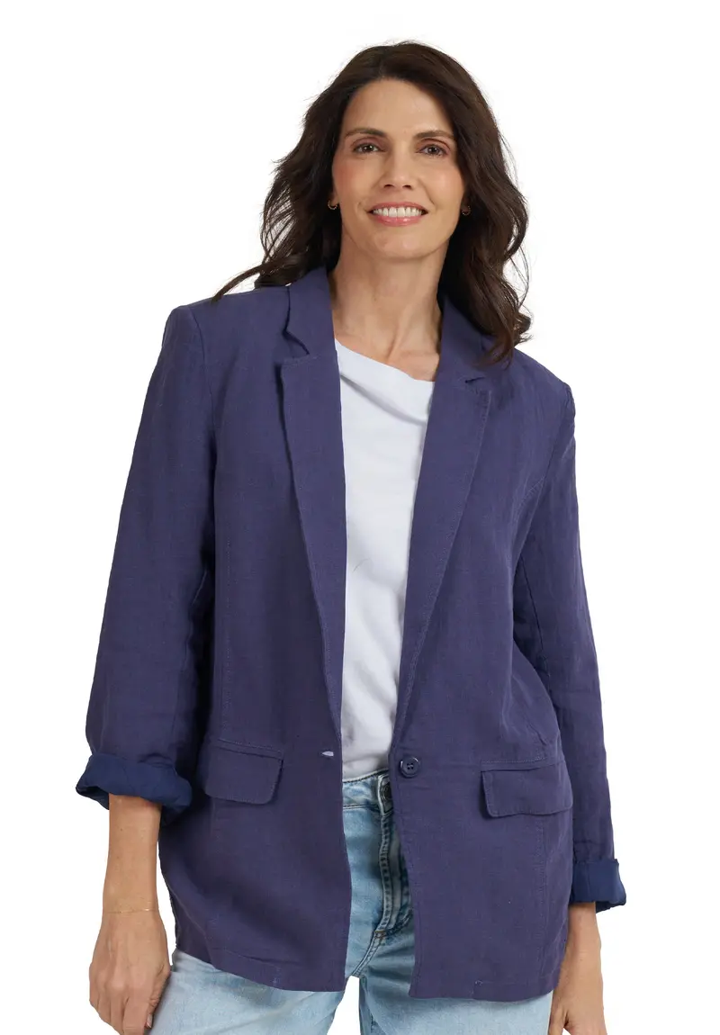 Jackie Blue Oversized Blazer In Pure Linen 1