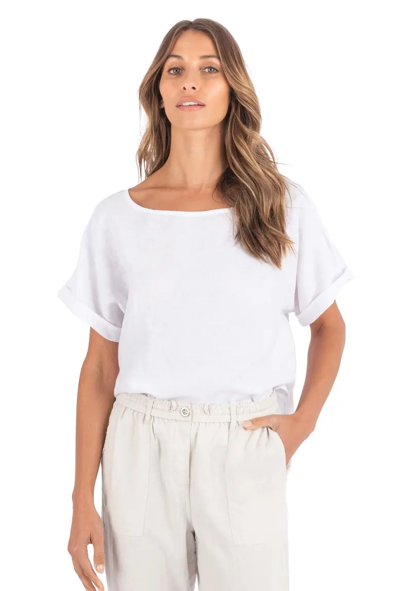Kaori White Kimono Sleeve Linen Top 1