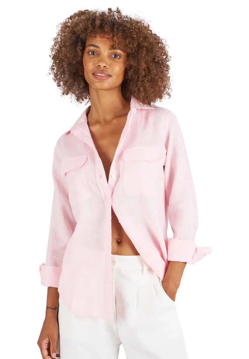 Lete-Linen Pink Classic Linen Shirt With Pockets 1