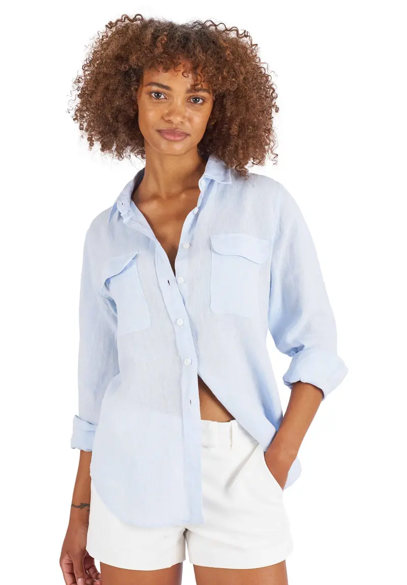 Lete-Linen Sky Blue Classic Linen Shirt With Pockets 1