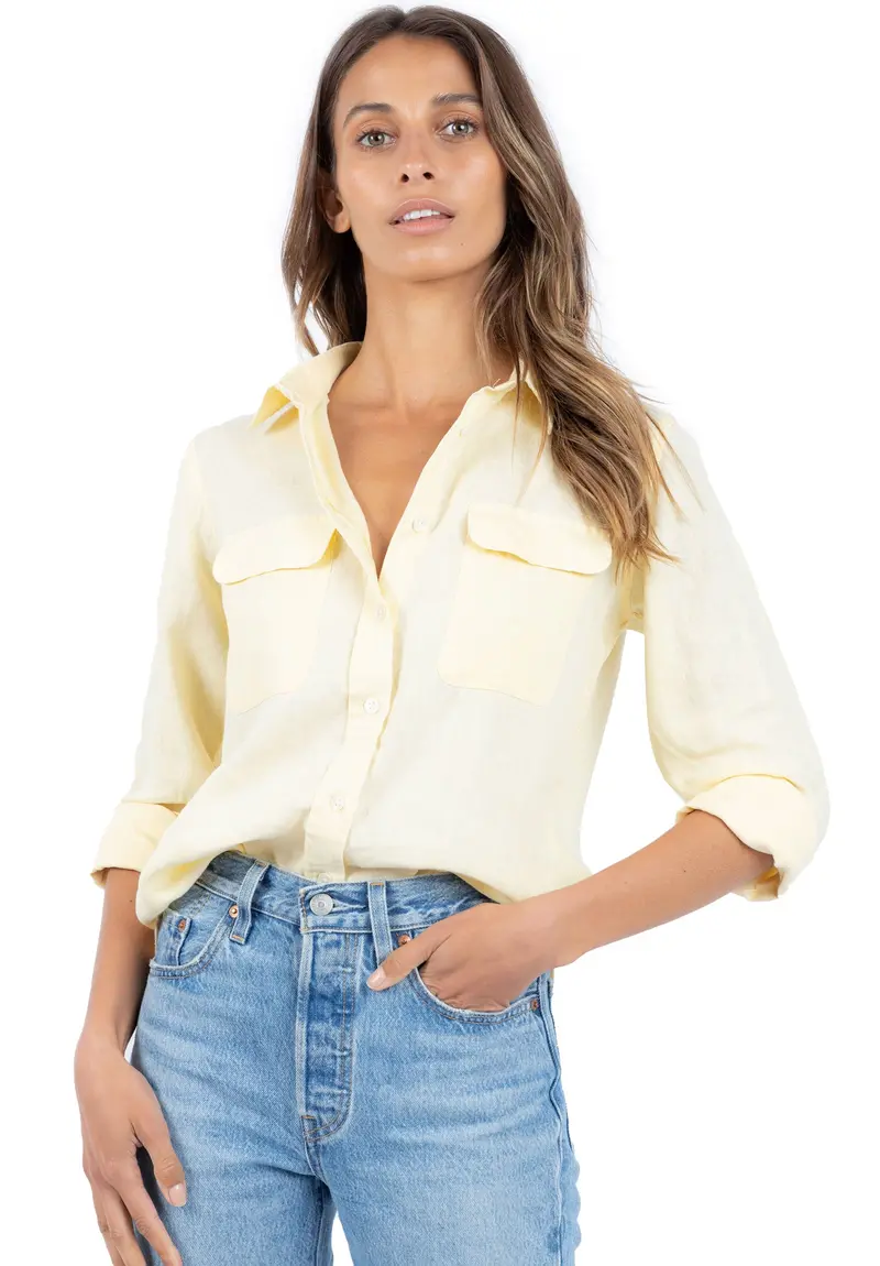 Lete-Linen Vanilla Classic Linen Shirt With Pockets 1