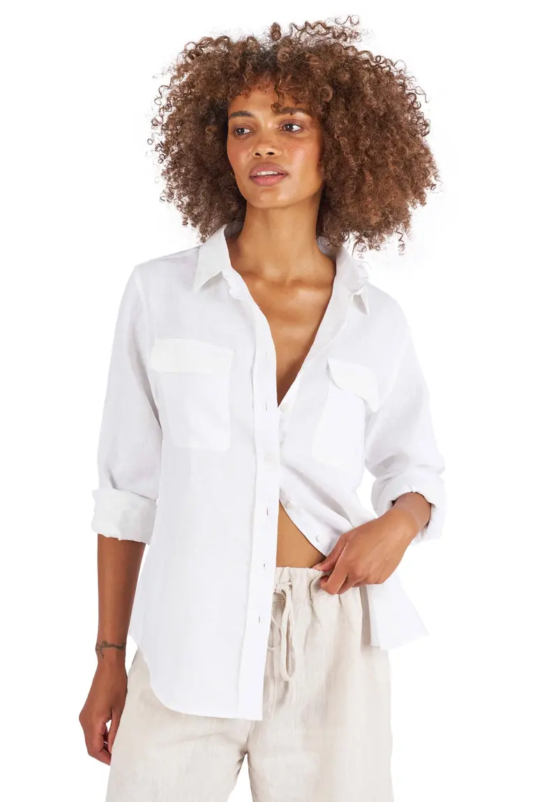 Lete-Linen White Classic Linen Shirt With Pockets 1