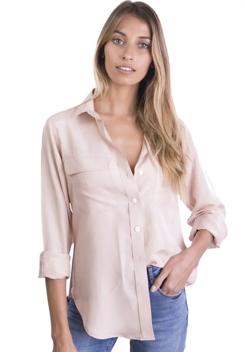 Lete-Silk Blush Pink Classic Sand Washed Silk Shirt 1
