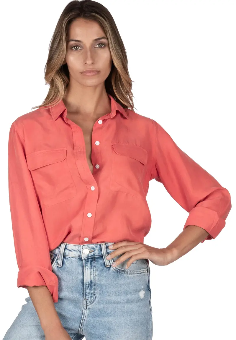 Lete-Silk Coral Classic Sand Washed Silk Shirt 1
