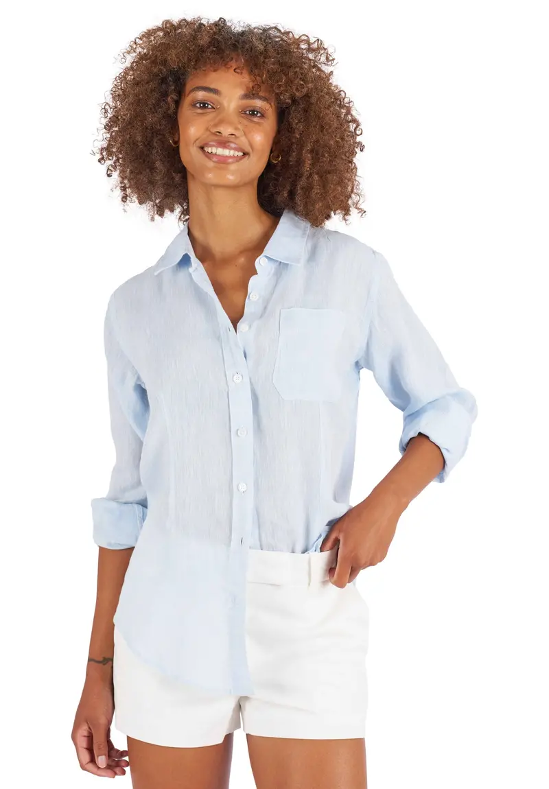 Lina Azure Melange Slim-Fit Linen Shirt 1