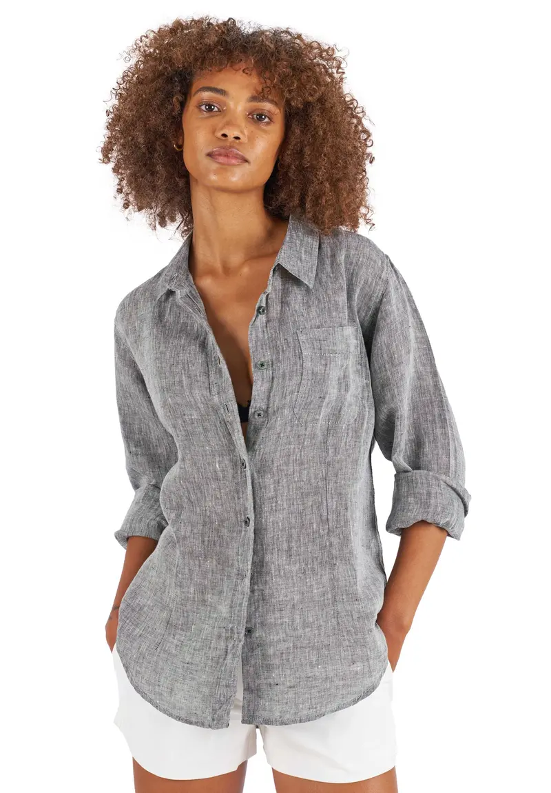 Lina Black Melange Slim-Fit Linen Shirt 1