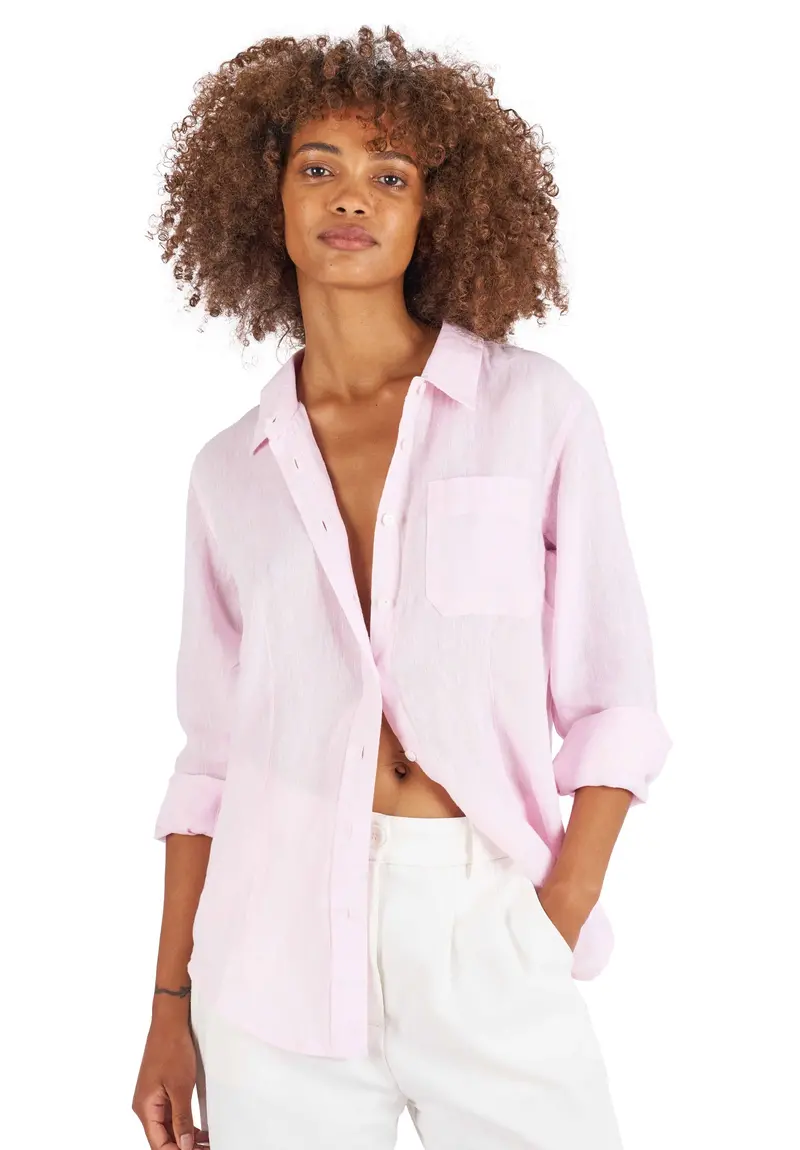 Lina Pink Melange Slim-Fit Linen Shirt 1