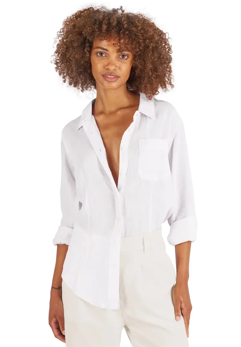 Lina White Slim-Fit Linen Shirt 1