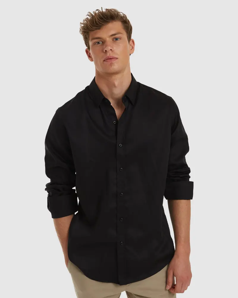 London-Casual Formal Black Non Iron Cotton Shirt 1