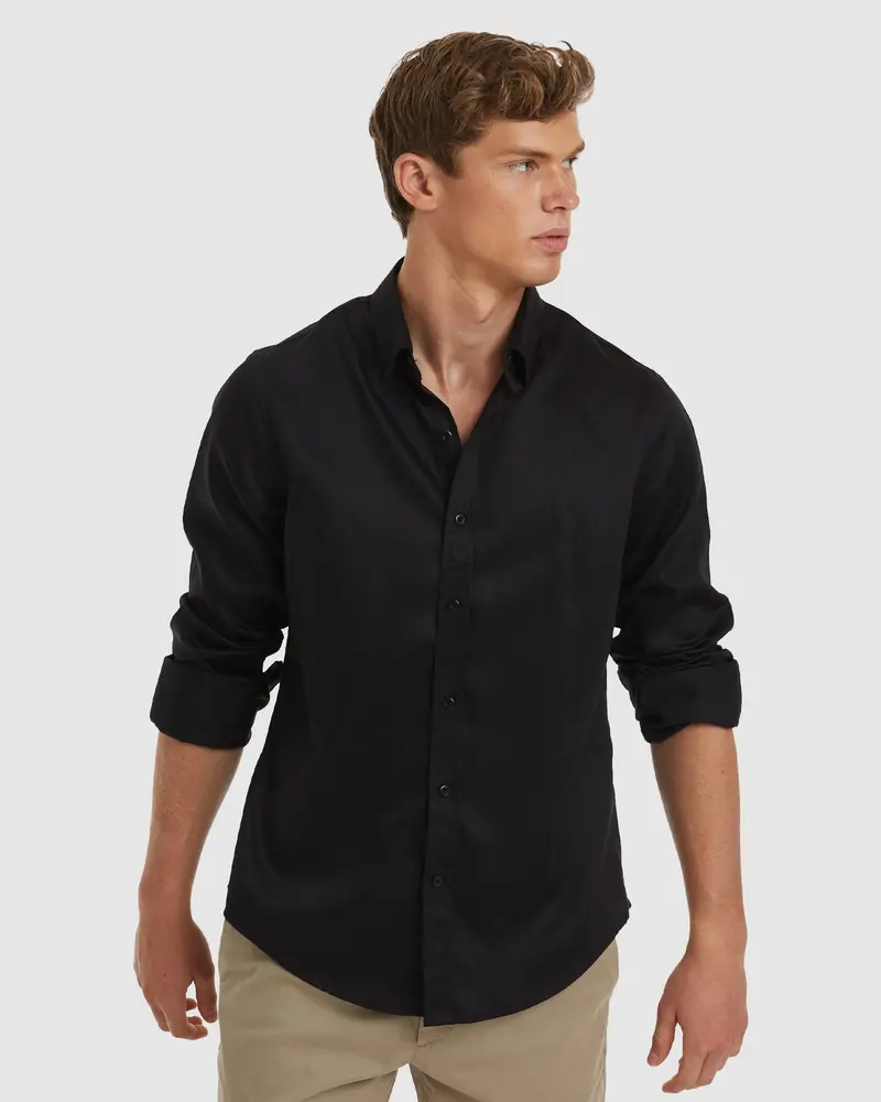 London-Slim Formal Black Non Iron Cotton Shirt 1