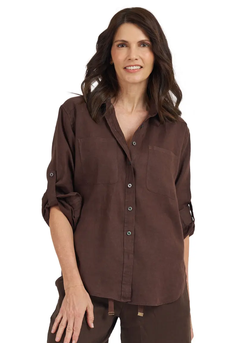 Luna Coffee Oversized Linen Shirt With Pockets 1
