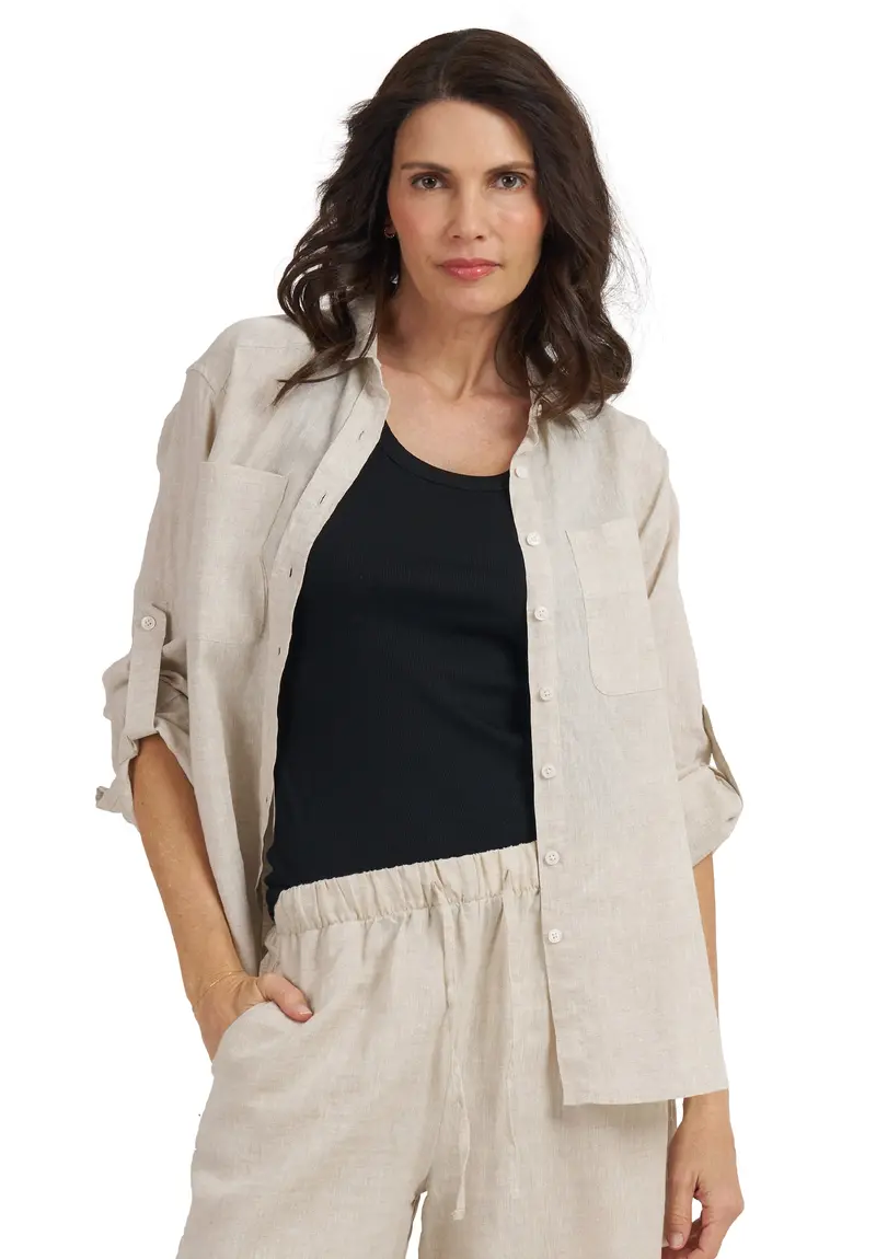 Luna Oat Oversized Linen Shirt With Pockets 1
