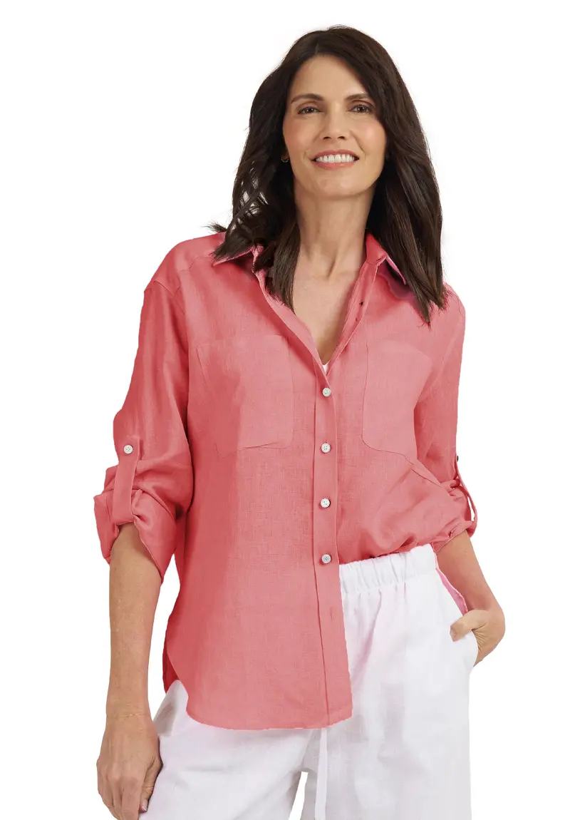 Luna Pink Oversized Linen Shirt With Pockets 1