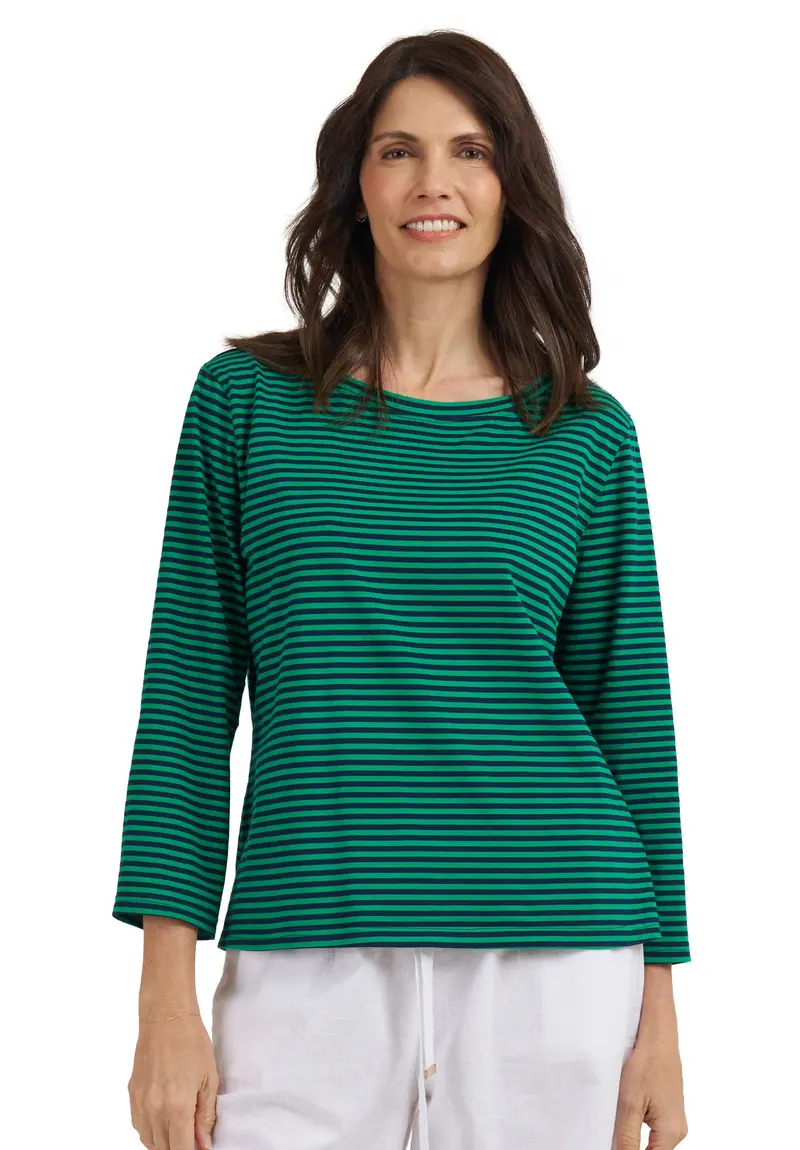 Marina Blue Green Stripes - Long Sleeve T-Shirt 1