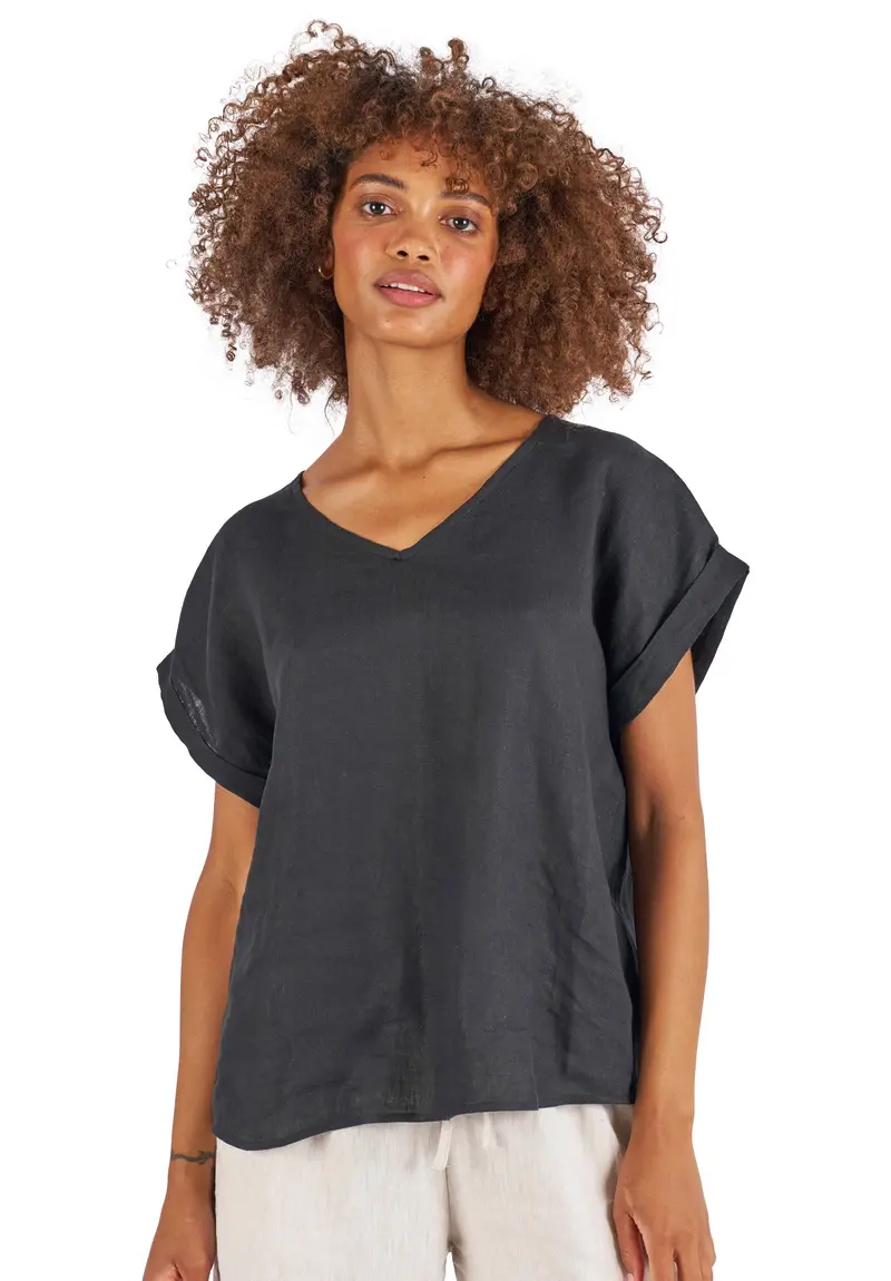 Martina Black Sand Washed Linen T-Shirt 1