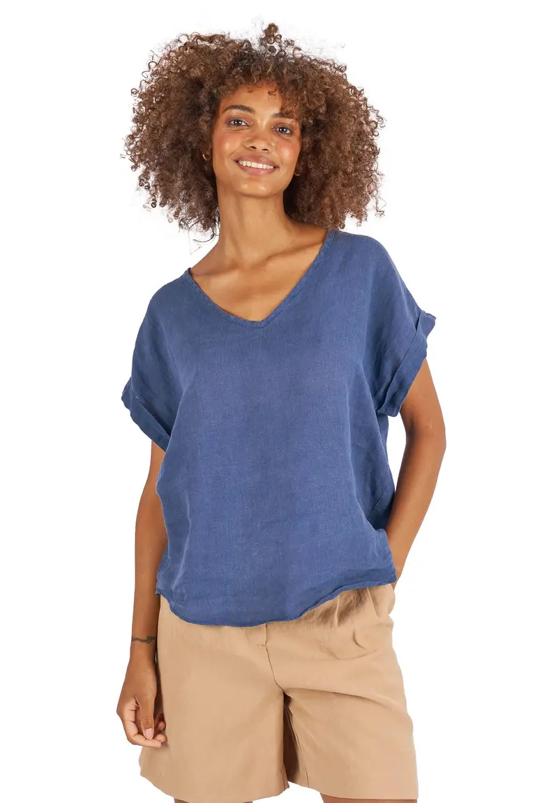 Martina Blue Sand Washed Linen T-Shirt 1