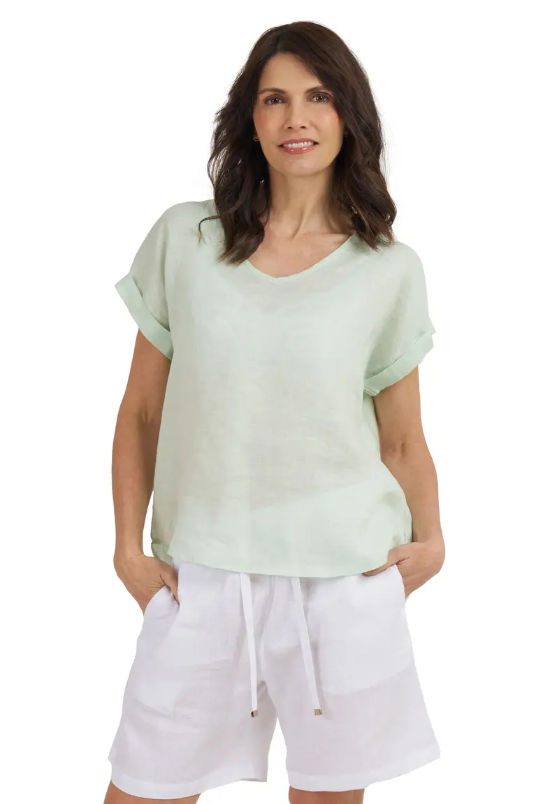 Martina Pistacchio Sand Washed Linen T-Shirt 1