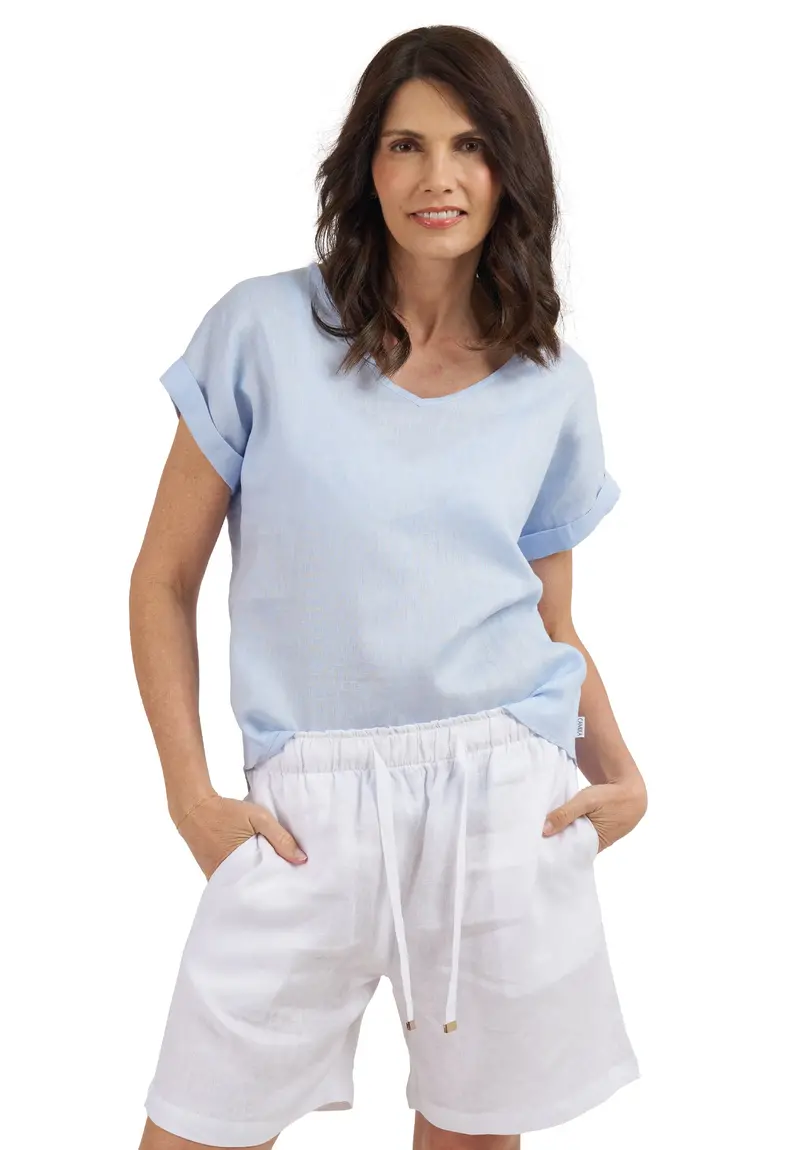 Martina Powder Blue Sand Washed Linen T-Shirt 1