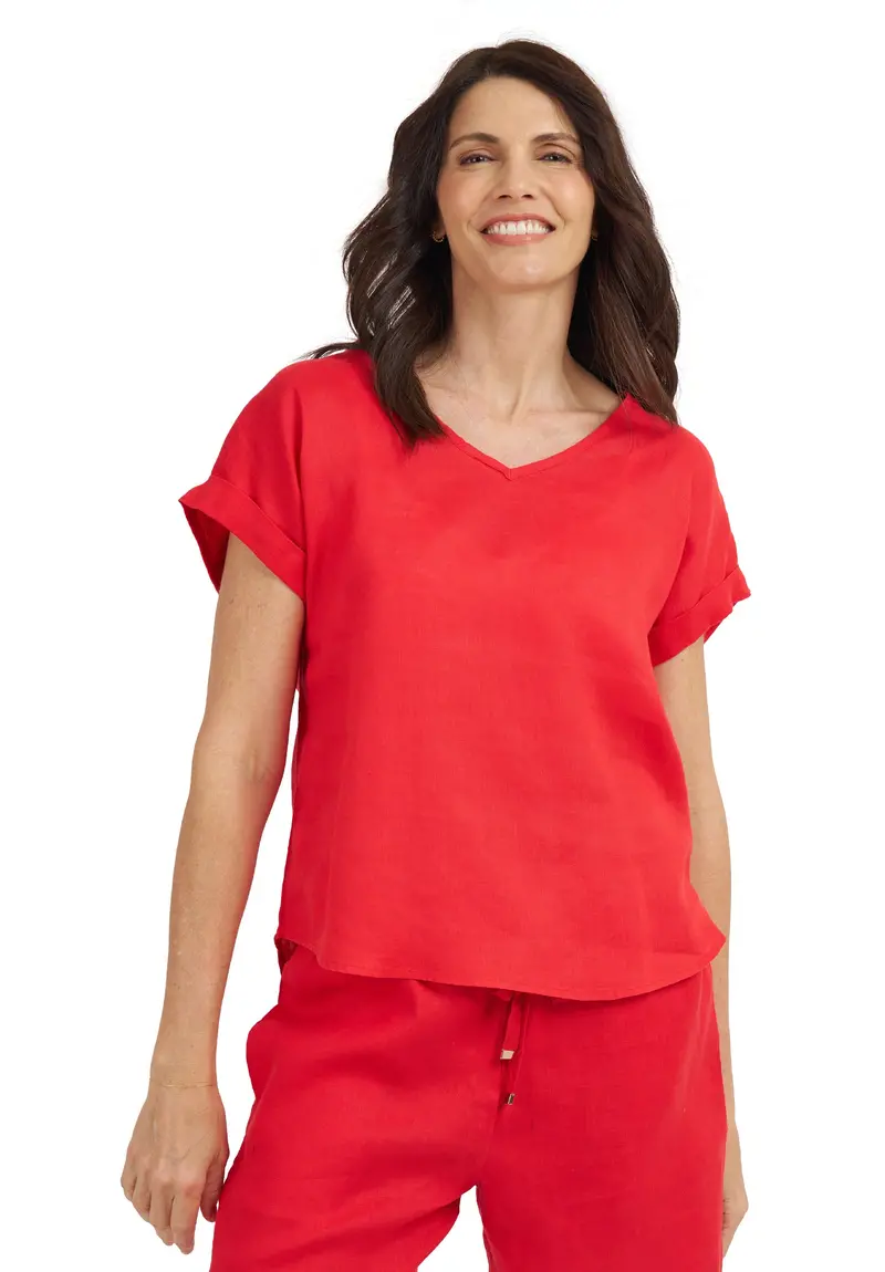Martina Red Linen T-Shirt 1