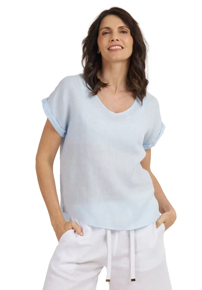 Martina Sky Blue Melange Linen T-Shirt 1
