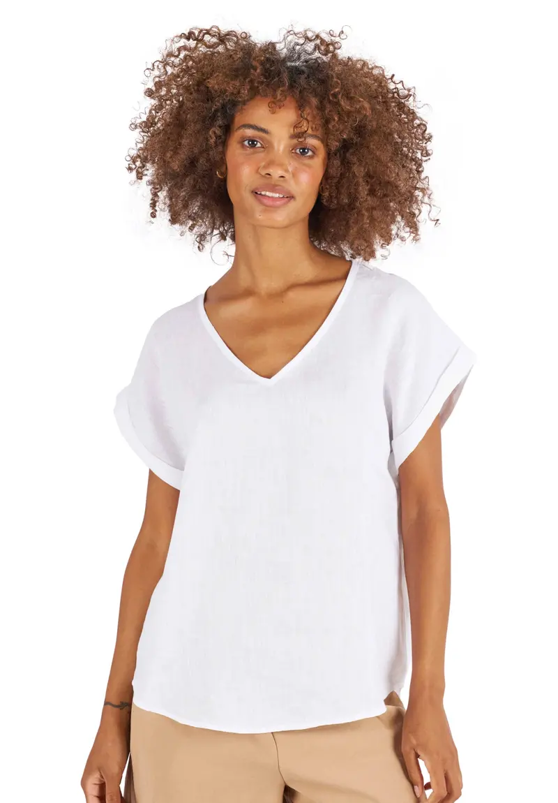 Martina White Sand Washed Linen T-Shirt 1