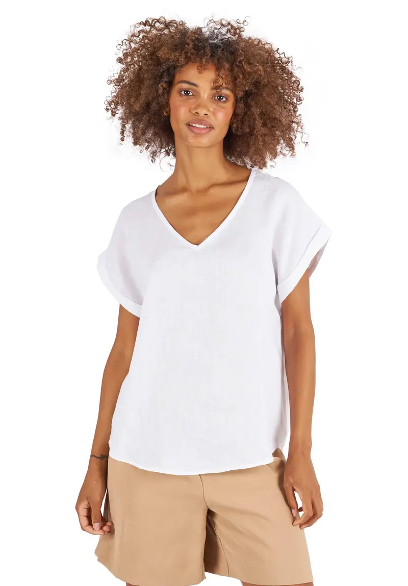Martina White Sand Washed Linen T-Shirt 1