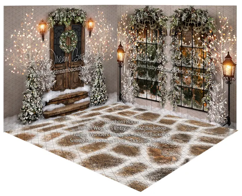 Newborn Room Winter Wonders Entry + Windows + Snowy Rusty Stone Floor 1