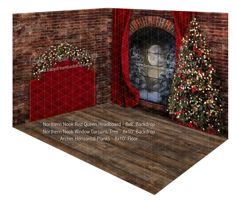 Northern Nook Red Queen Headboard And Northern Nook Window Curtain Tree Room 1