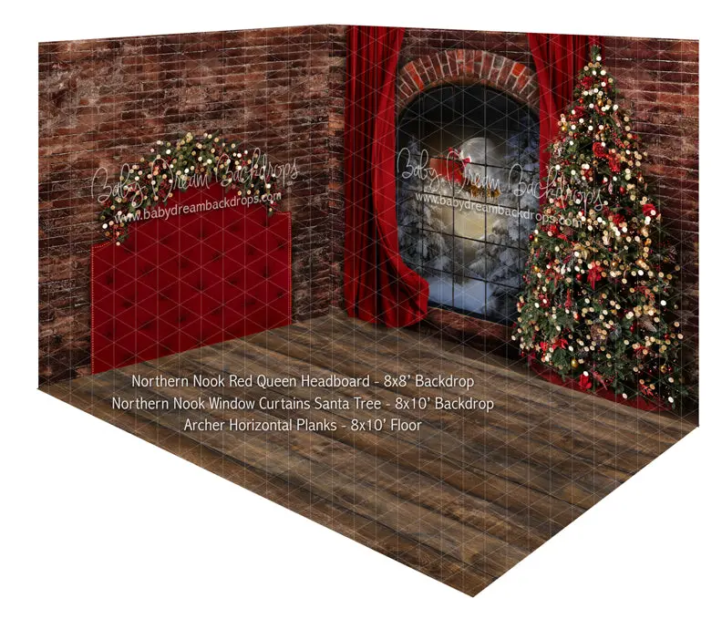 Northern Nook Red Queen Headboard And Northern Nook Window Curtains Santa Tree Room 1