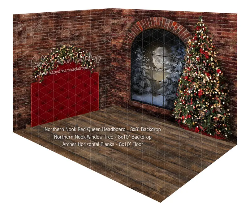 Northern Nook Red Queen Headboard And Northern Nook Window Tree Room 1