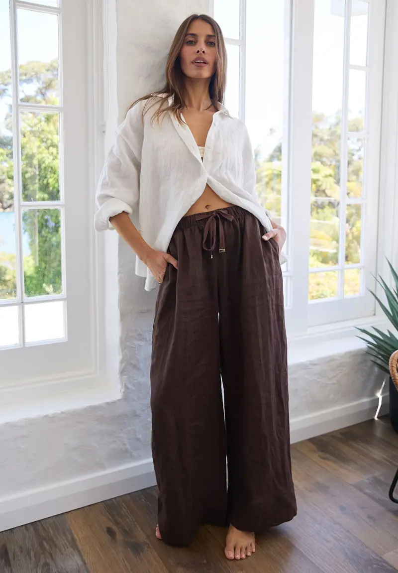 Palazzo Coffee Linen Pants 1