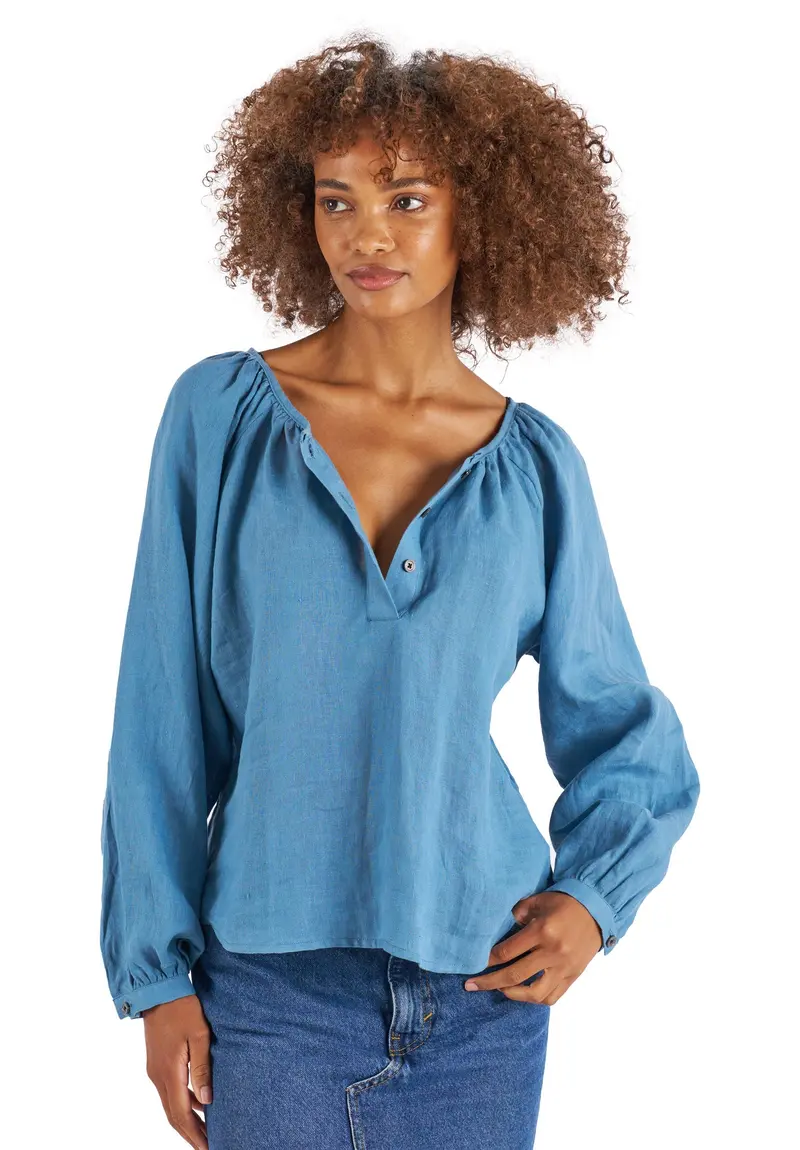 Poem Dusk Blue Peasant Linen Blouse 1
